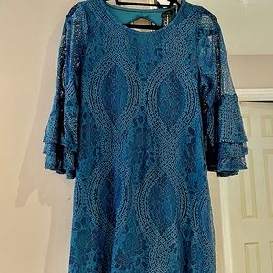 Teal Blue Lace summer dress - keyhole back
